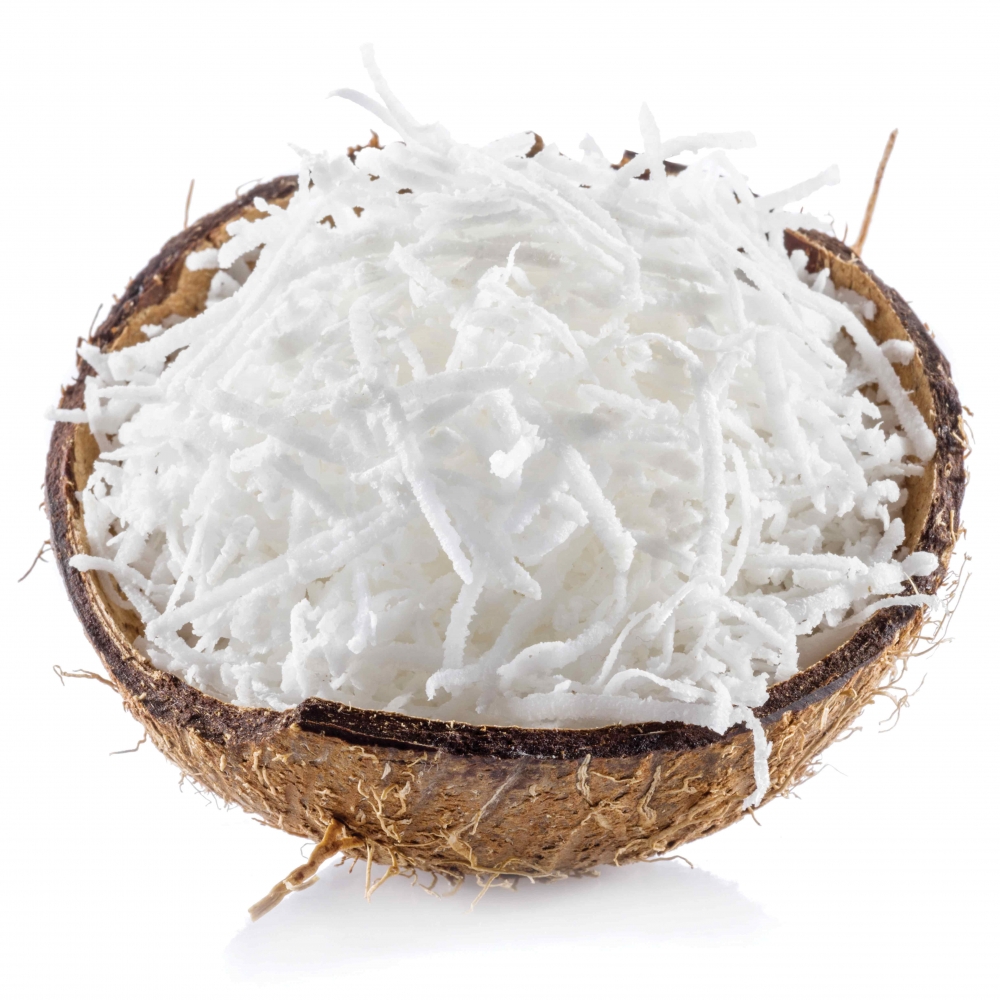 Shredded coconut in coconut shell